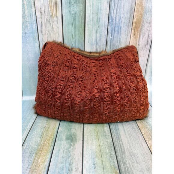 Mink Muff Vintage Fur Hand Warmer Inside Pocket Brown Fur Purse Wristlet 1940's - Picture 3 of 10